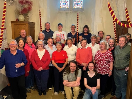 Crowd of bellringers photographed at Easton church
